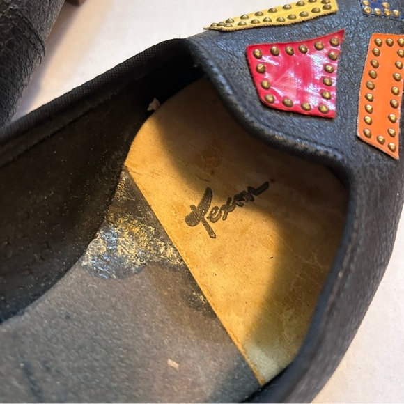 Vintage Buskens Black Leather Studded Geometric Shoes Pointed Toe Small - Picture 13 of 14